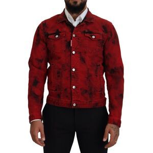 Dsquared² Red Black Tie Dye Collared Men Denim Men's Jacket (Pre-Owned)